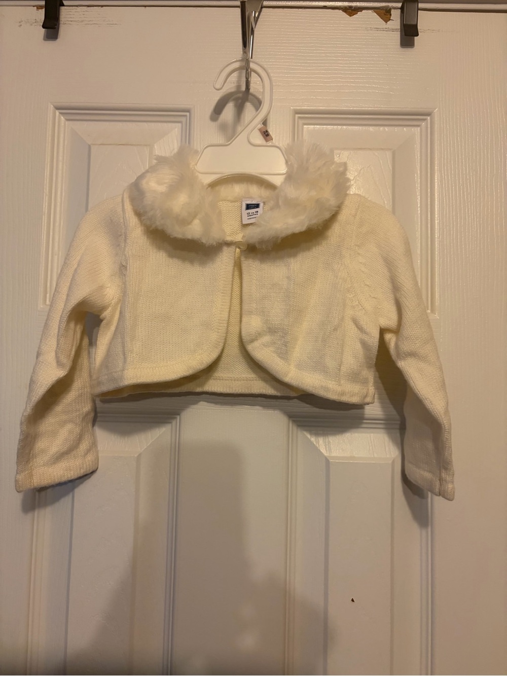Janie & Jack Kids Girls 👧🏻 Cropped Knit Cardigan Faux Fur Collar Sz 12-18 M